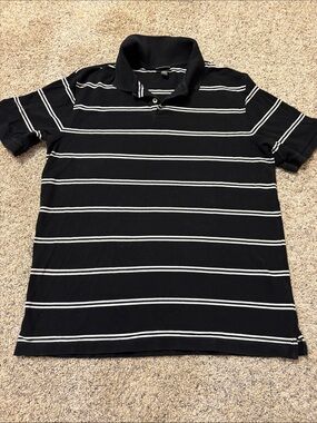 Merona Black Polo with White Horizontal Stripes